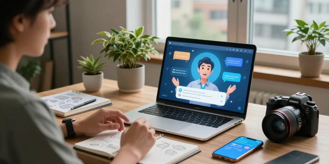 Person engaging with an AI chat nsfw application in a cozy tech setup