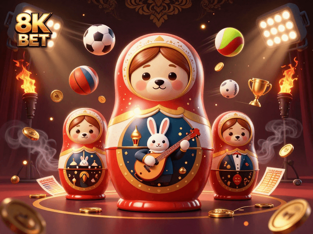 Experience thrilling gameplay at 8K BET with our vibrant casino scene featuring dynamic characters and elements.