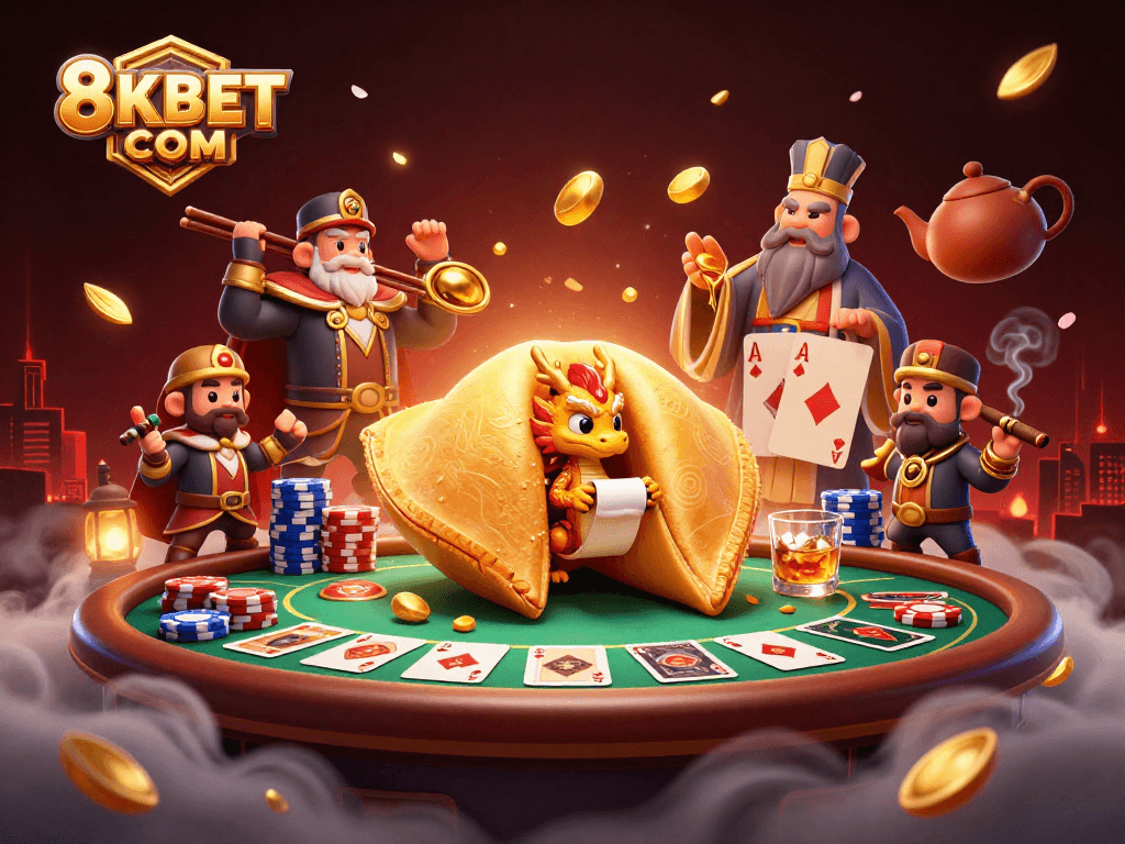 Experience the thrill of 8KBET COM with vibrant elements and a wise dragon guiding fortune.