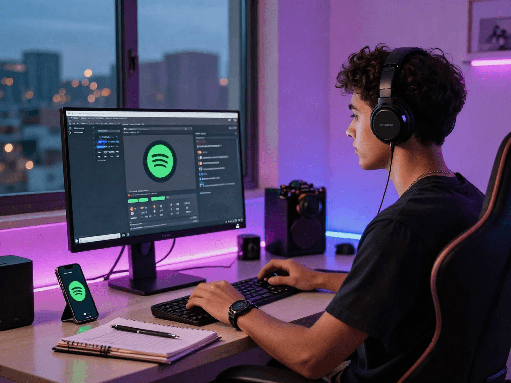Streaming music with spotify mod apk in a vibrant digital workspace.