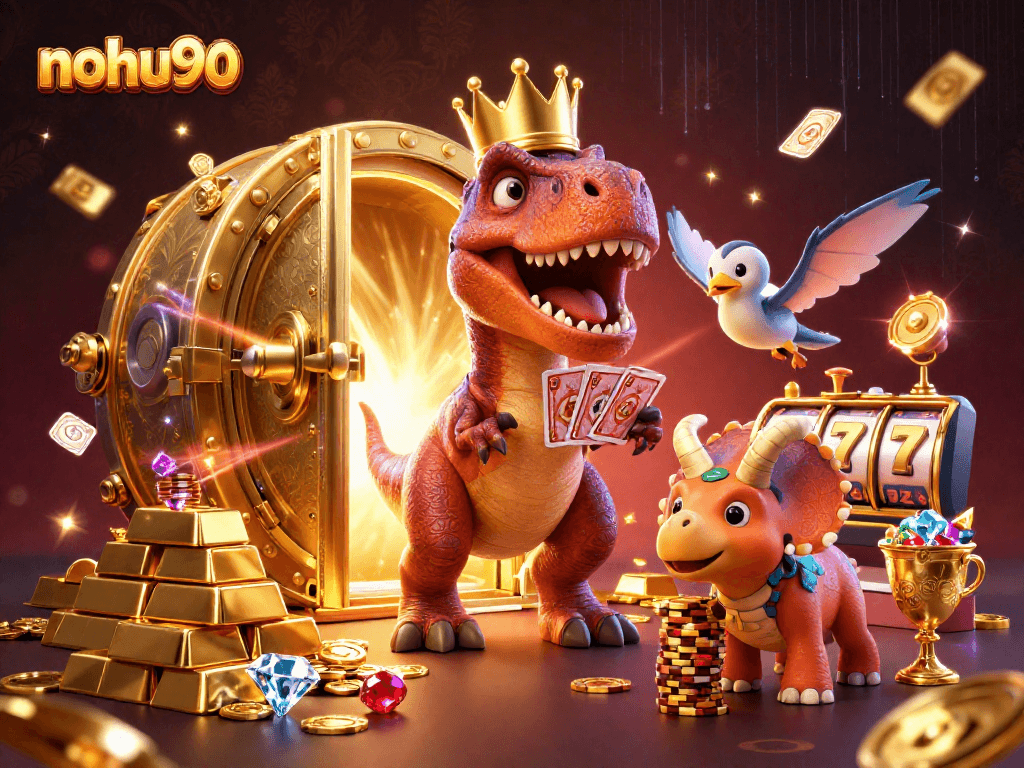 Experience thrilling gameplay with nohu90 in this vibrant, dynamic casino scene featuring iconic slot elements.