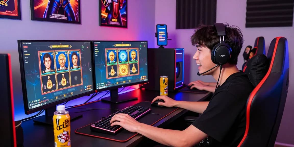 Engaging online gaming setup showcasing link situs888 with vibrant graphics and enthusiastic gamer.