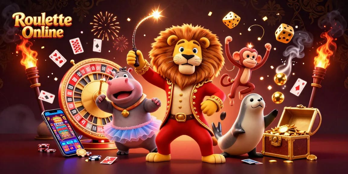 Engage in Roulette Online at a vibrant casino scene with characters and dynamic game elements.