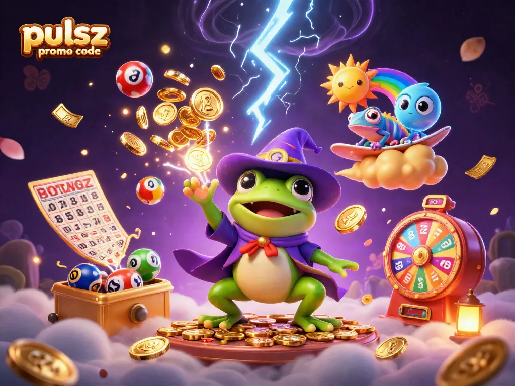 Join the fun with pulsz promo code for golden coins in this vibrant casino scene.