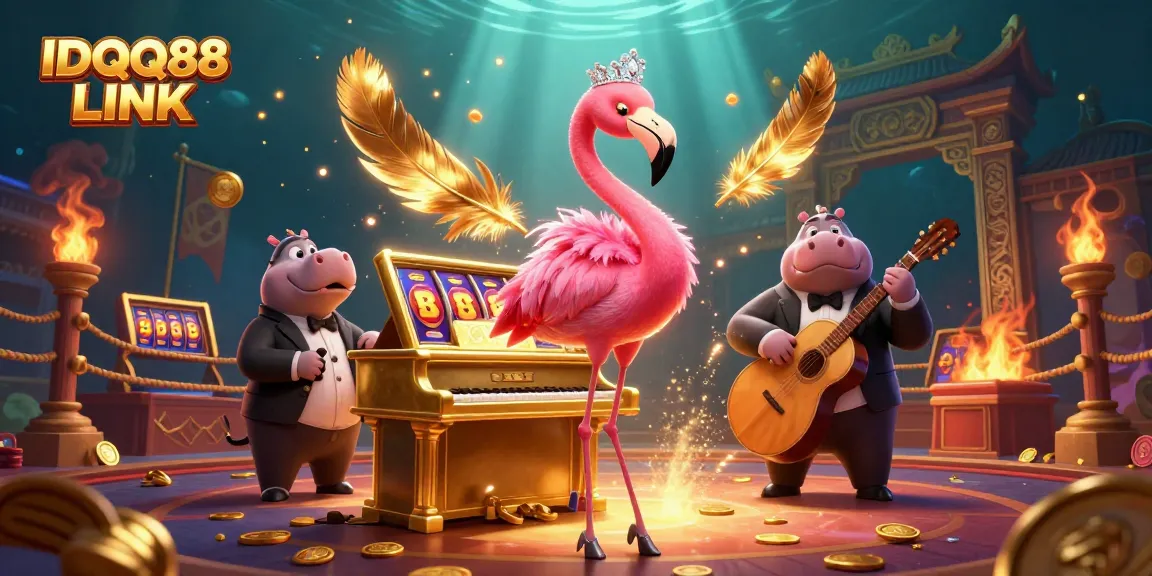 Experience the thrill of IDQQ88 LINK with a vibrant 3D casino scene featuring engaging characters and slot elements.