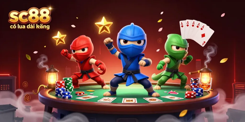 Experience thrilling gameplay with sc88 có lừa đảo không amidst poker tables and vibrant casino elements.
