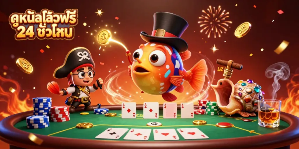 Experience intense fun with ดูหนังออนไลน์ฟรี 24 ชั่วโมง while watching animated underwater casino characters.
