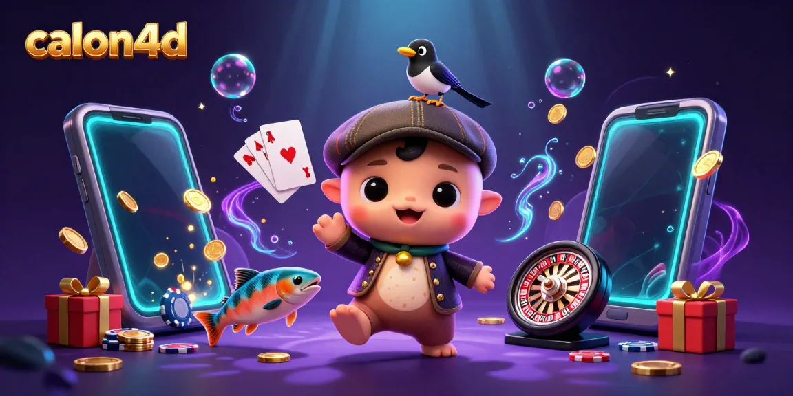 Gambaran 3D calon4d yang menampilkan karakter lucu dan elemen kasino, membawa kegembiraan permainan.