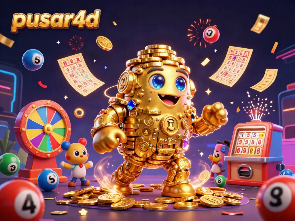 Engage with pusar4d’s vibrant gaming scene featuring a golden golem and dynamic casino elements.