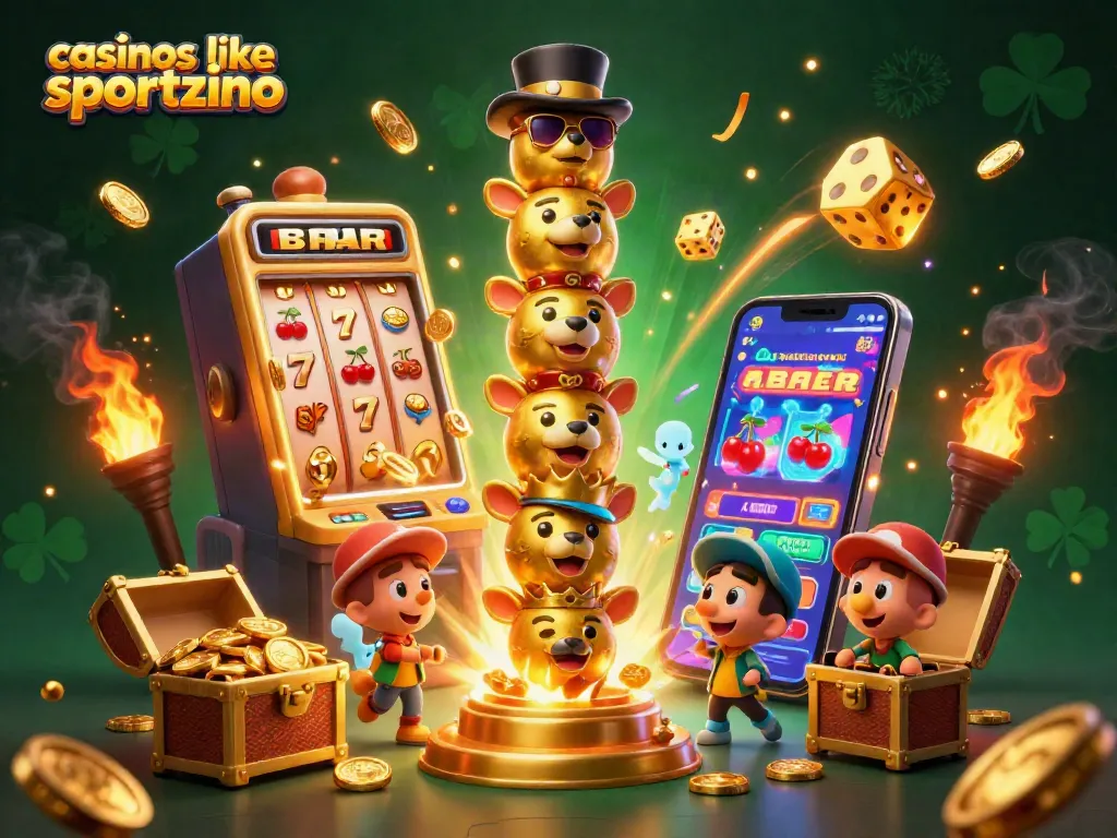 Experience the excitement of casinos like sportzino with animated characters, golden coins, and 3D slot machines.