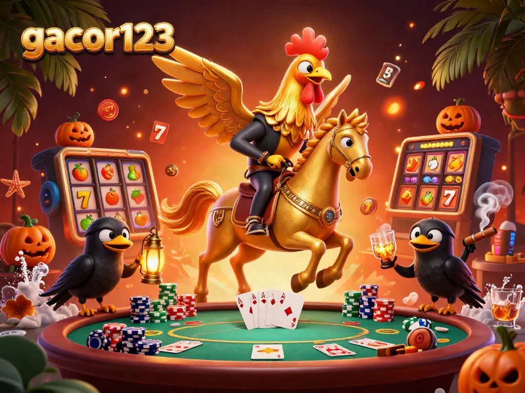 Engage in thrilling gameplay with gacor123's vibrant casino scene featuring dynamic slot elements.