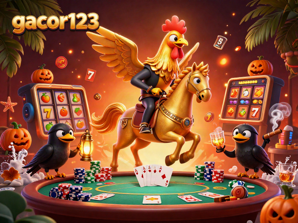 Engage in thrilling gameplay with gacor123's vibrant casino scene featuring dynamic slot elements.