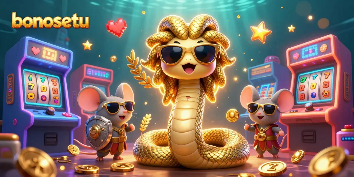 Experience bonusetu with Medusa and a warrior mouse amidst colorful 3D slot machines and dynamic casino elements.