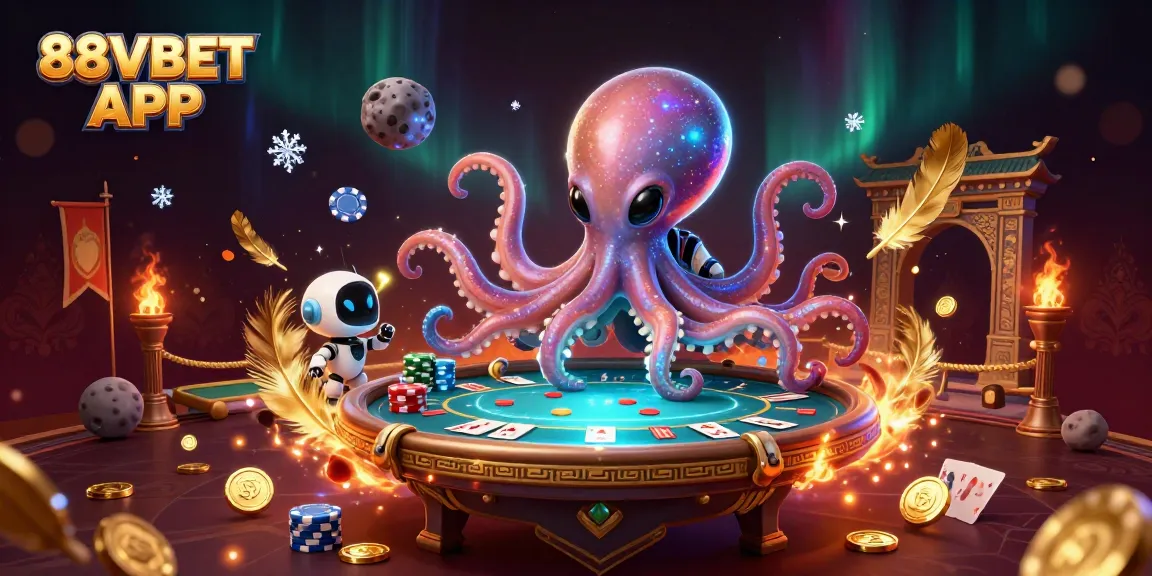 Experience the exciting interactions at the 88VBET APP with an alien octopus dealer and poker elements.