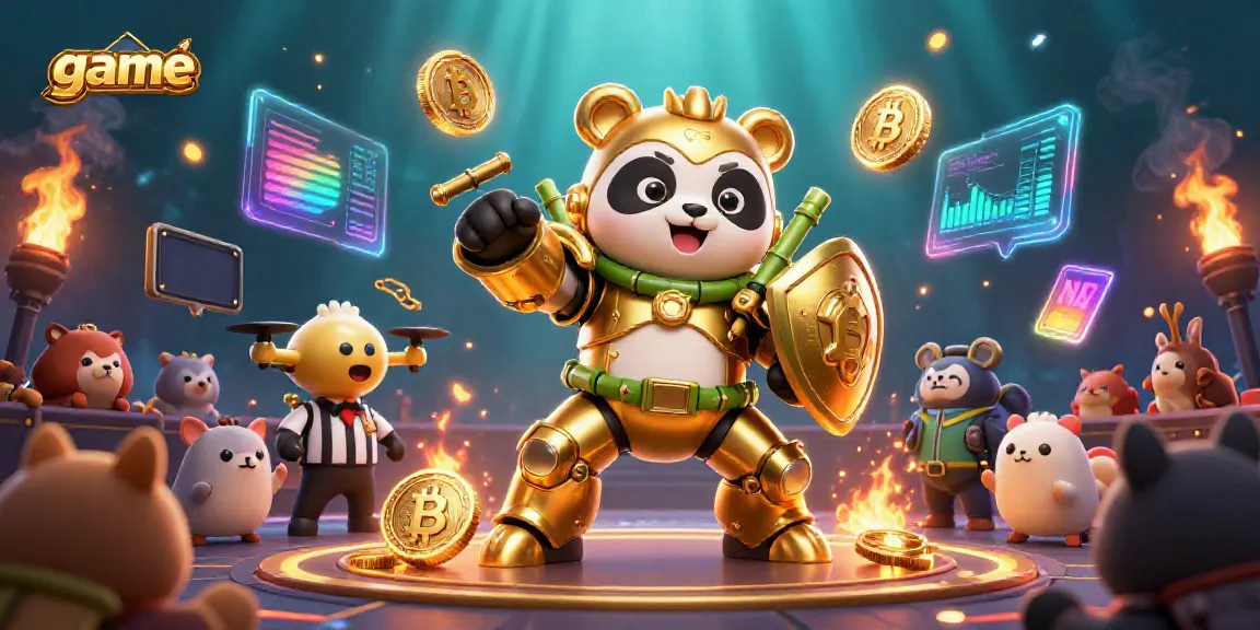 Experience thrilling game action featuring a mech-suit panda in a colorful casino arena.