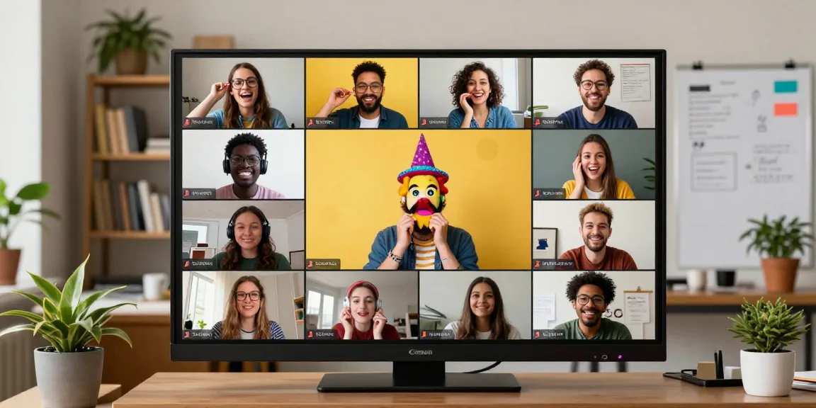 Participants in engaging online improv classes, showcasing vibrant virtual backgrounds and joyful expressions.