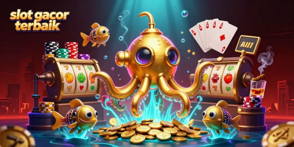 Menang besar dengan slot gacor terbaik dalam ilustrasi permainan kasino 3D yang penuh warna.