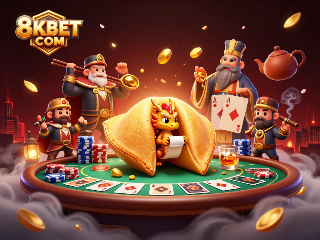 Experience the thrill of 8KBET COM with vibrant elements and a wise dragon guiding fortune.
