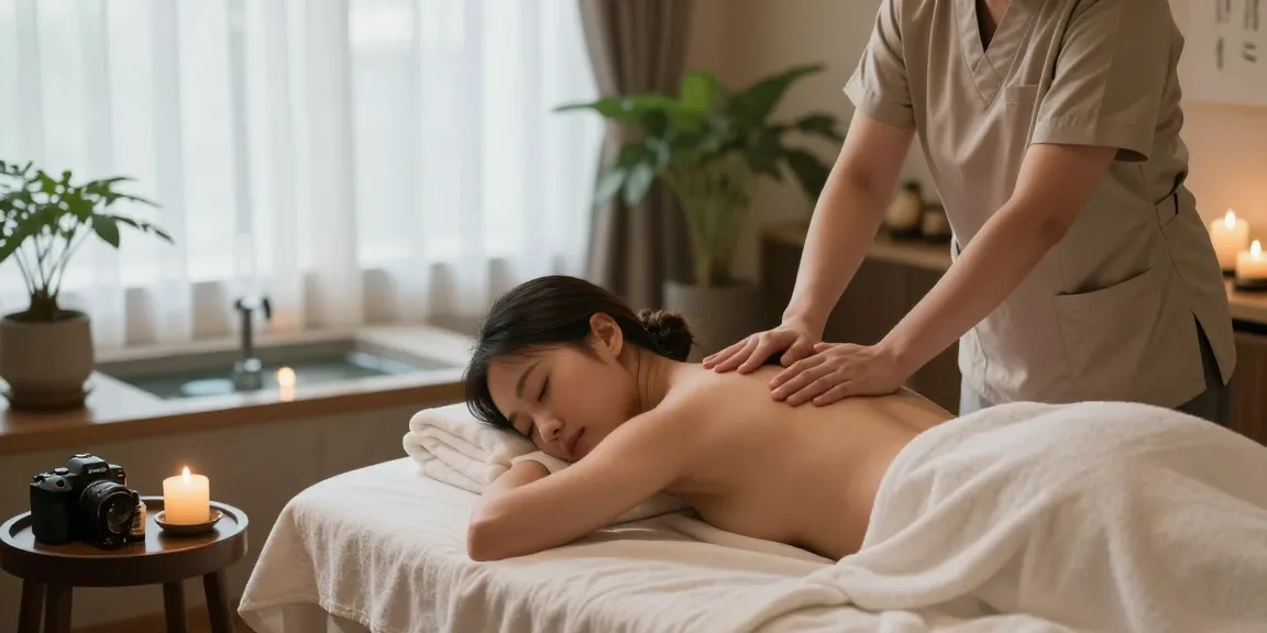 Client enjoying a 수원출장마사지 treatment in a serene spa environment, emphasizing relaxation and self-care.