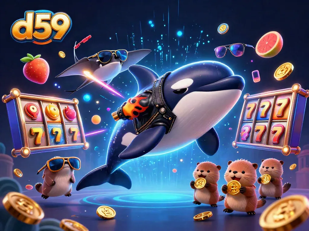 Experience exciting games at d59 with vibrant symbols flying amid orca and otters gathering coins.
