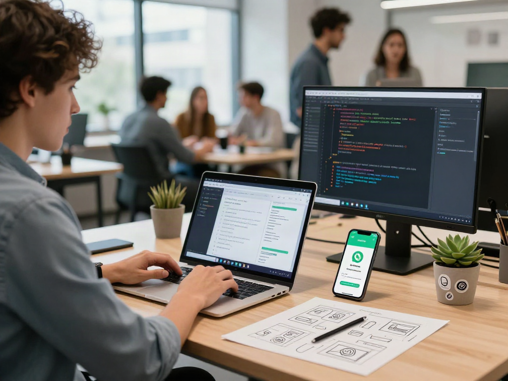 Creative software development process with gb whatsapp functionality showcased in an innovative workspace.