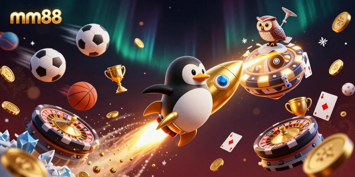 Experience the thrilling journey of mm88 as a golden penguin sails through a vibrant casino universe.