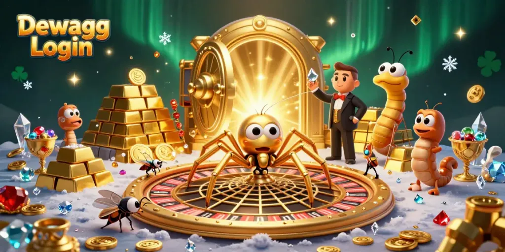 Experience Dewagg Login with a vibrant 3D illustration depicting a betting scene with casino elements.