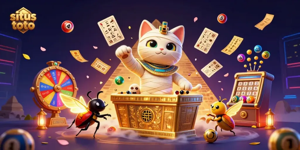 Engage in thrilling lottery games at situs toto with a vibrant mummy theme and dynamic visuals.