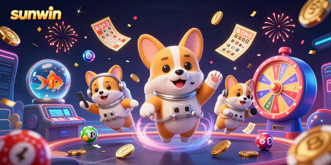 Experience the vibrant casino universe with sunwin through a playful 3D illustration featuring vibrant characters and dynamic elements.