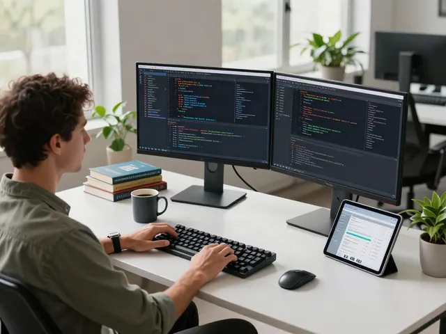 Kegiatan pengembangan perangkat lunak dengan PG server di kantor modern yang terang.