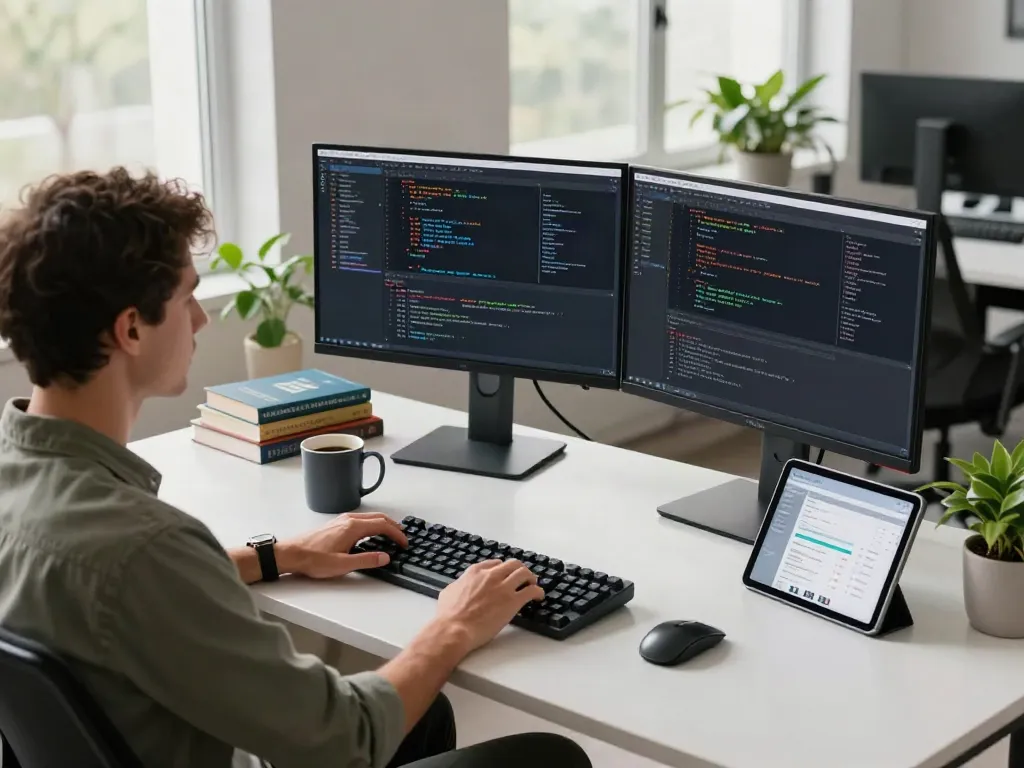 Kegiatan pengembangan perangkat lunak dengan PG server di kantor modern yang terang.