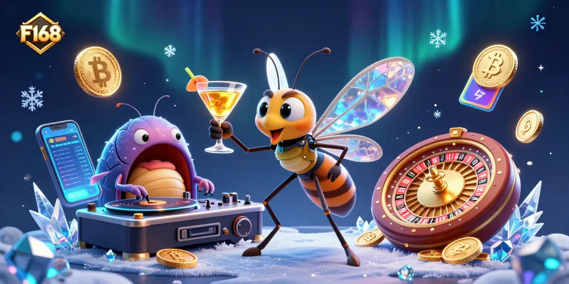 Experience F168 slots, casino games, and crypto betting in a vibrant 3D illustration.