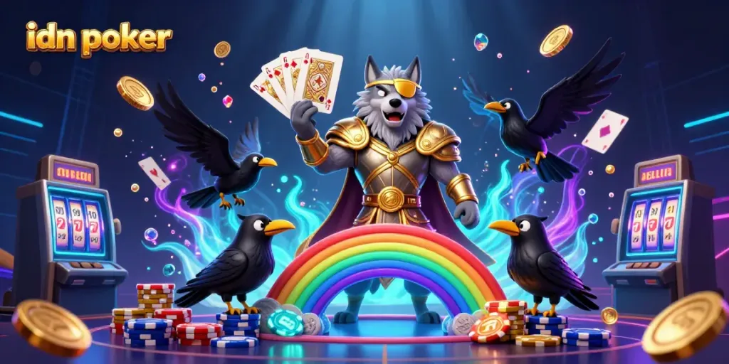 Experience idn poker with dynamic 3D characters and casino-themed visual elements.