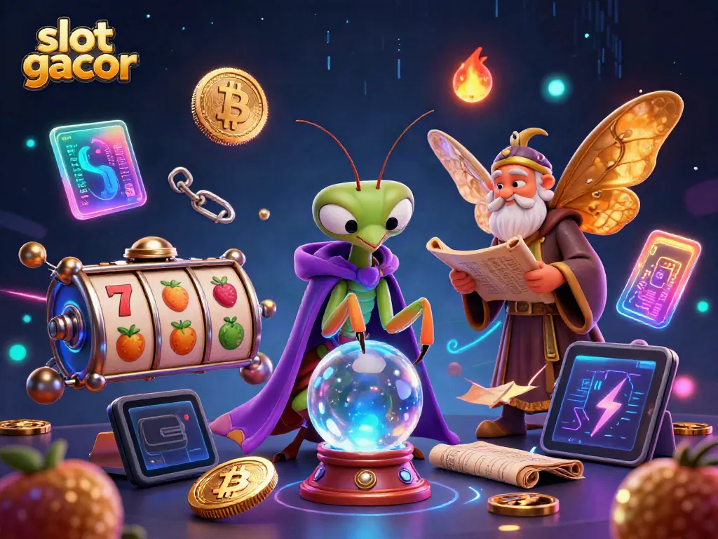 Experience slot gacor with a magical, 3D cartoon fortune teller scene filled with casino elements.
