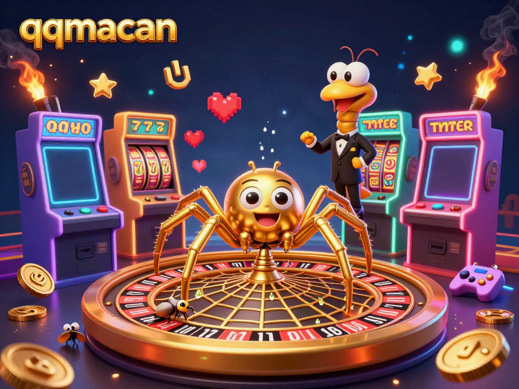 Experience exciting gameplay with qqmacan at a vibrant casino featuring a roulette wheel web.
