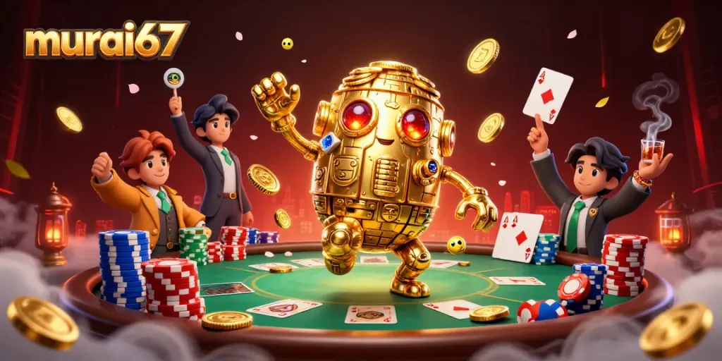 Engage in thrilling gameplay with murai67's vibrant scene featuring coin-golem and poker elements.