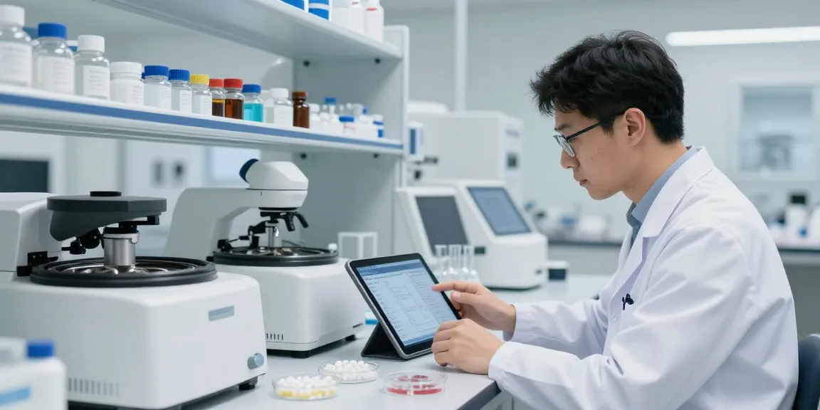 Researcher analyzing high-quality peptides in a modern lab environment to buy research peptides.