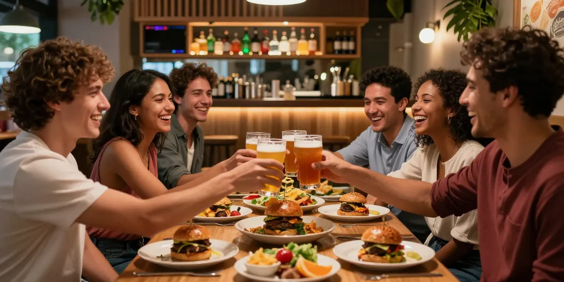 Suasana makan malam di https://thekegroomnyc.com/ dengan teman-teman, menikmati hidangan lezat dan bir kerajinan.