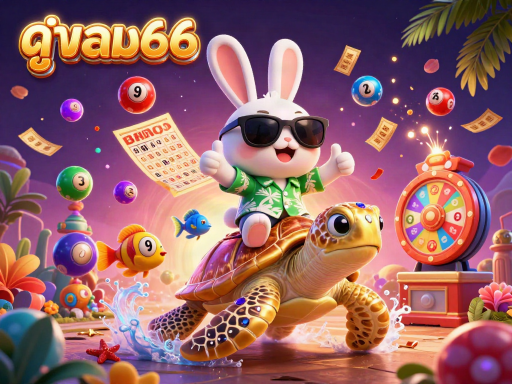Engaging scene of ดูบอล66 with a lucky rabbit and sea turtle amid dynamic gaming elements