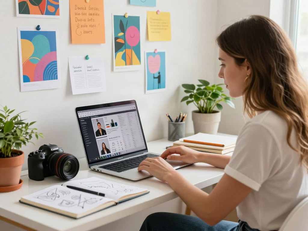 Chloe Sunderland creating engaging content in her home office.