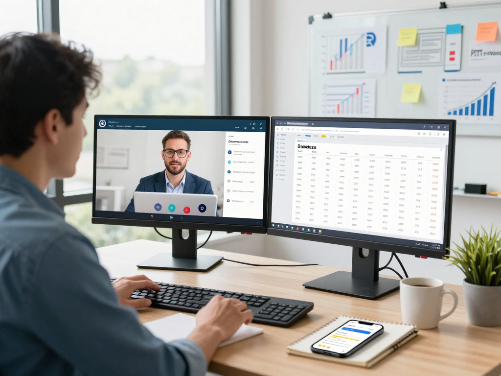 Business professional strategizing to purchase app downloads in modern office environment.