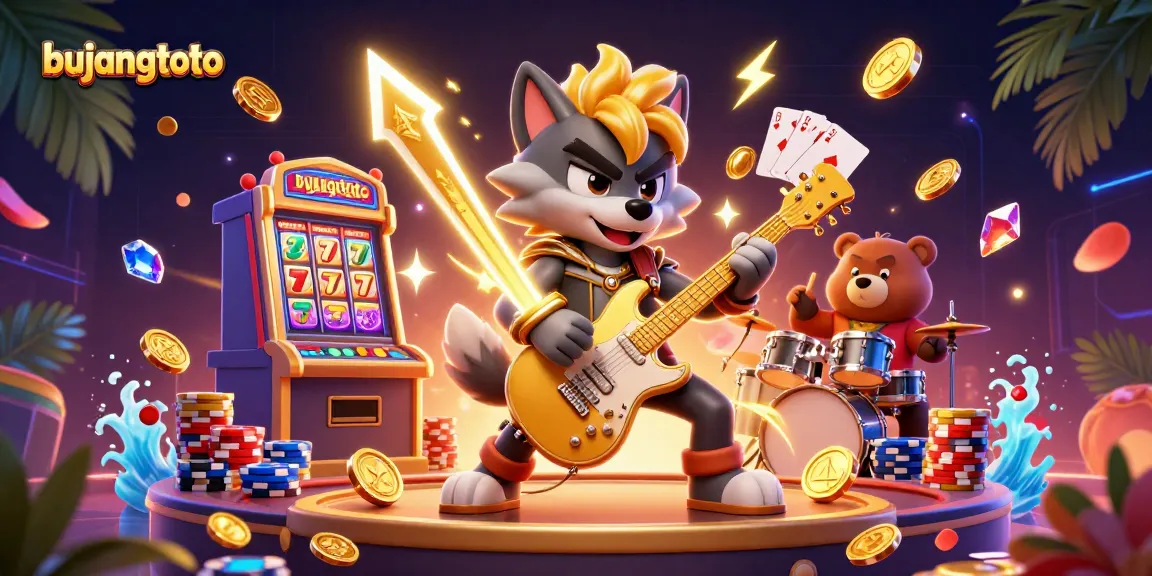Experience the excitement of bujangtoto with a vibrant casino scene showcasing dynamic characters and slot machine action.