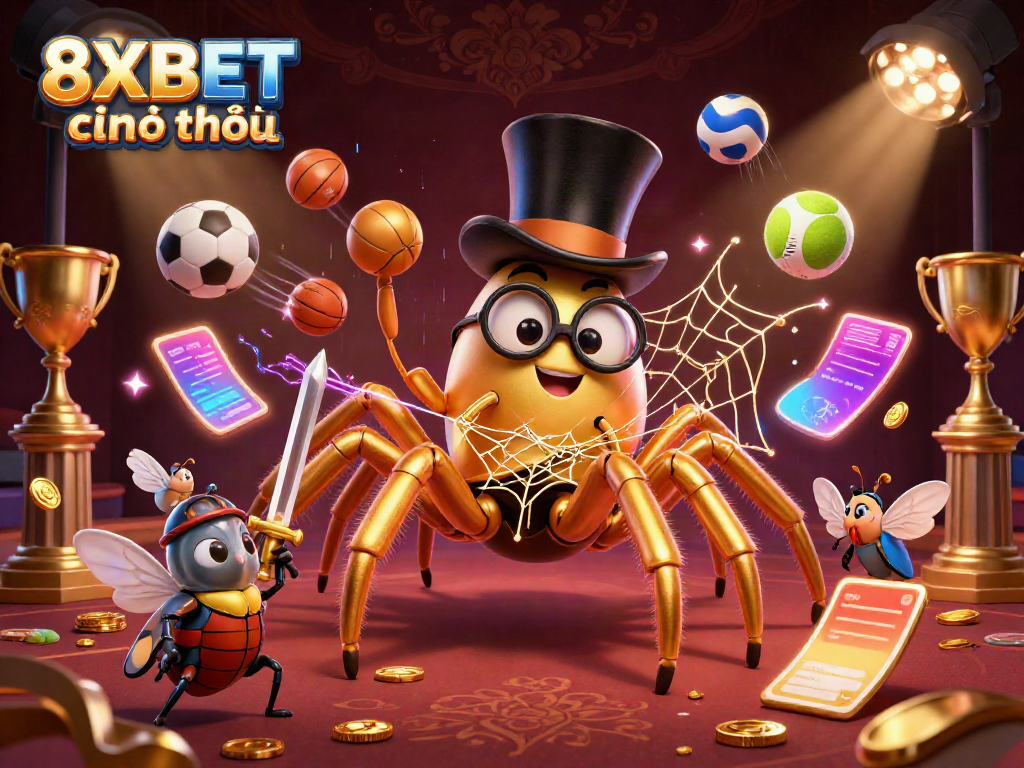 Experience thrilling online gaming with the vibrant 8XBET chính thức casino illustration featuring a dynamic scene of exciting gaming elements.