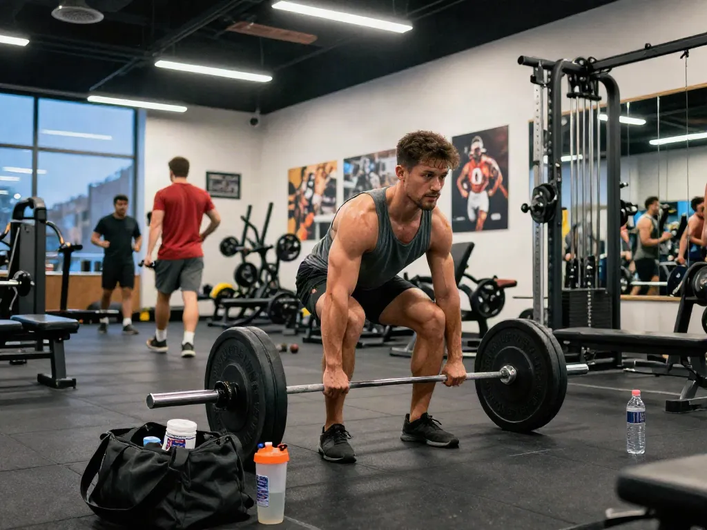Comprare steroidi orali in a vibrant gym setting with athletes training, showcasing dedication and performance.