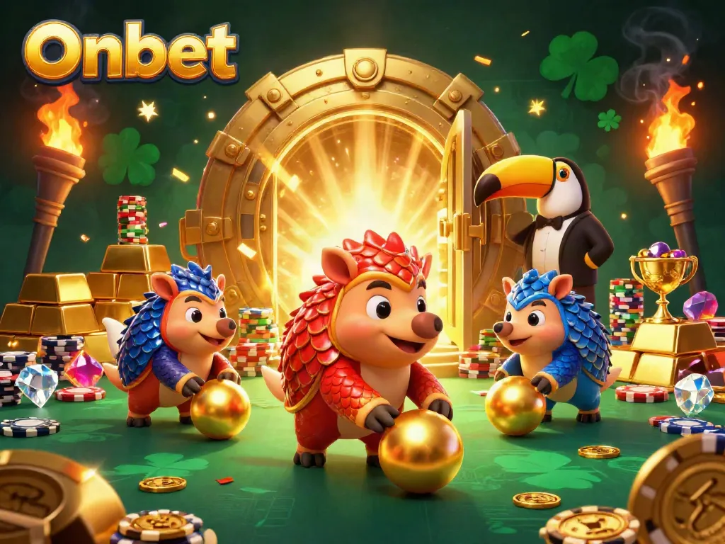 Experience thrilling gameplay action at Onbet with rival pangolins in a vibrant casino setting.