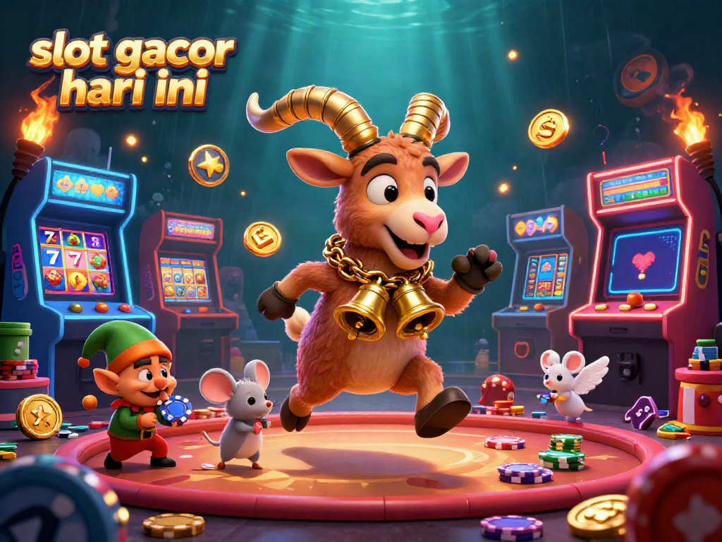 Experience the excitement of slot gacor hari ini with a festive casino scene featuring a Krampus goat, angel mouse, and elf gremlins.