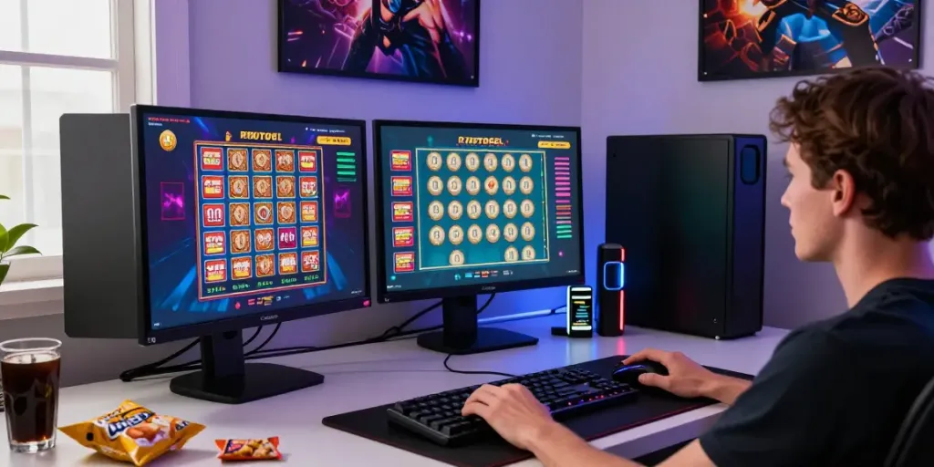 Pengguna aktif bermain lottery online di ratutogel dengan perangkat gaming lengkap.