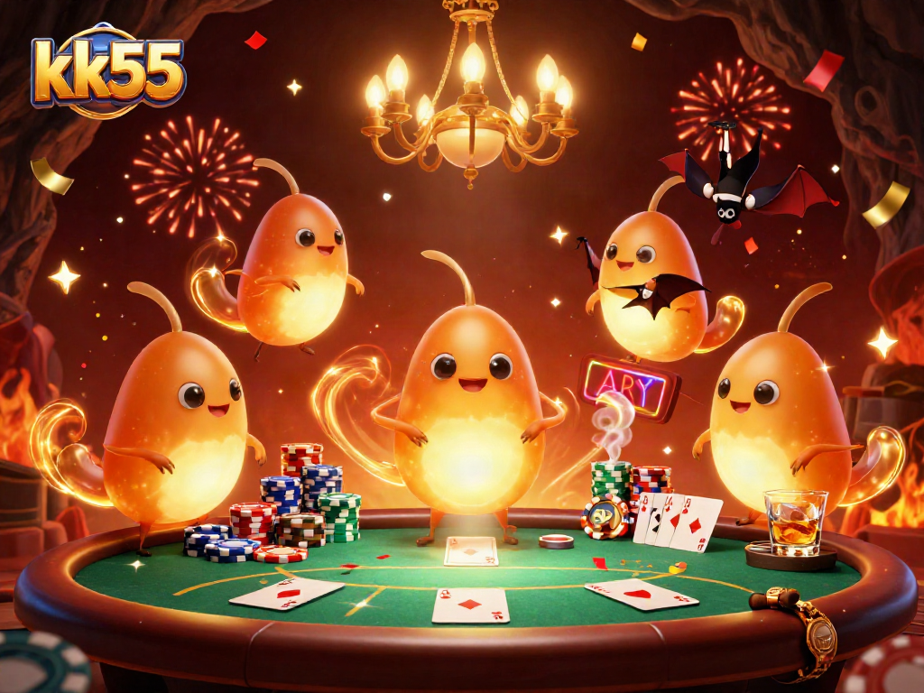 Play exciting card games at kk55 with glowworms illuminating the vibrant cave casino scene.