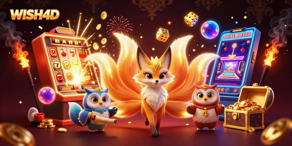 WISH4D offers an engaging gaming experience with vibrant slot themes and interactive characters.