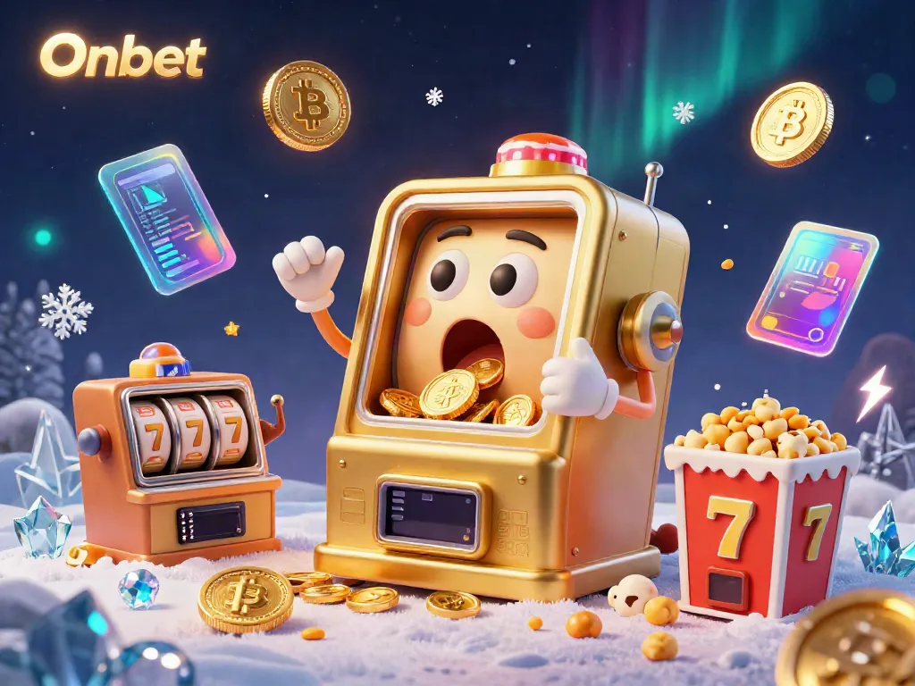 Win big with Onbet's exciting slot games and coin bonuses depicted in this vibrant 3D illustration.